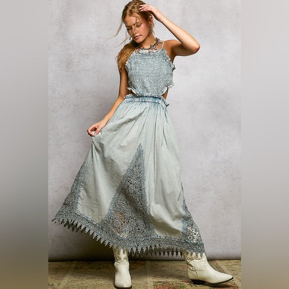 POL Dresses & Skirts - PD01 New POL Boho Smocked Cutout Maxi Dress